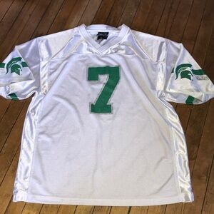 NCAA White Football Jersey with Green #7 and Michigan State Spartans Logo